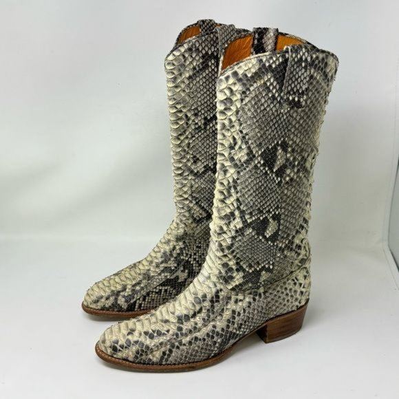 The Frye Company Deborah Pull On cowboy Boots phyton snakeskin goodyear welt 10M - Picture 1 of 16